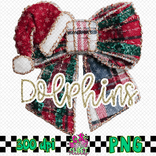 Dolphins Faux Embroidered Christmas Bow