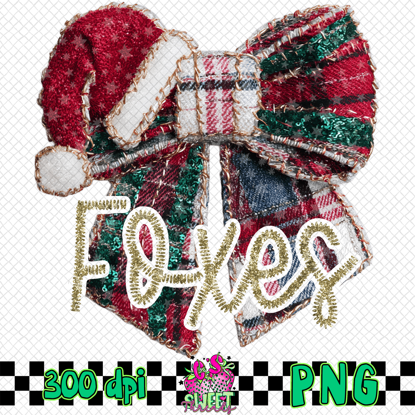 Foxes Faux Embroidered Christmas Bow