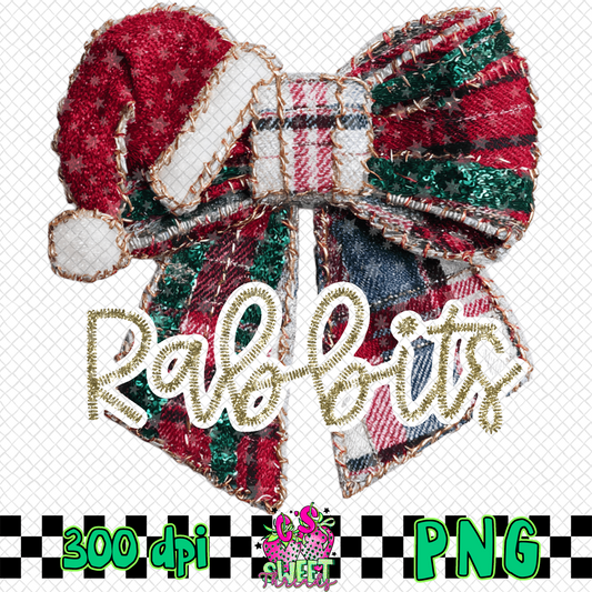 Rabbits Faux Embroidered Christmas Bow