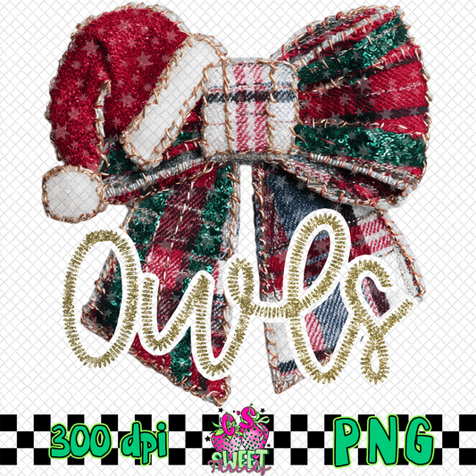 Owls Faux Embroidered Christmas Bow