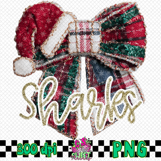 Sharks Faux Embroidered Christmas Bow