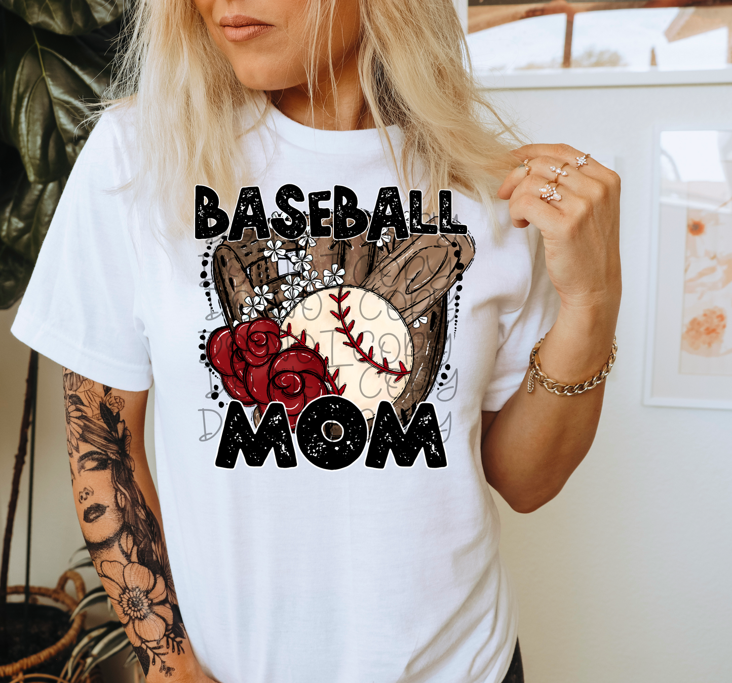 Baseball mom with flowers