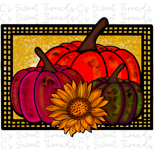 Fall pumpkins and sunflower