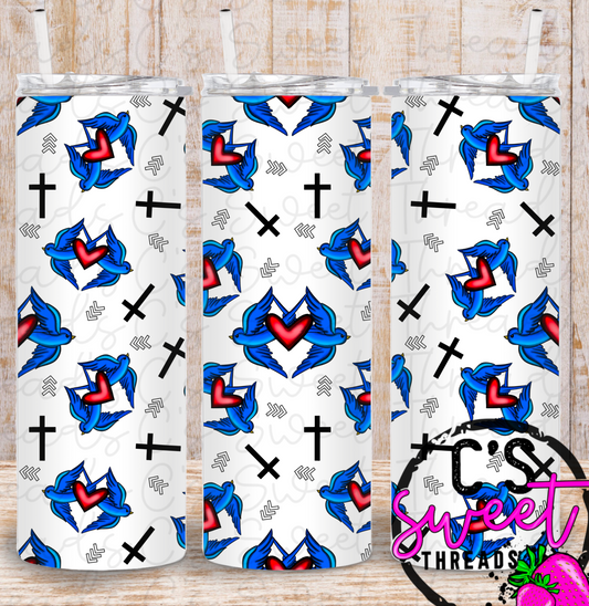 Bird and cross tumbler design